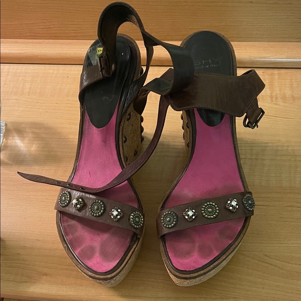 Ash Brown and Pink Embellished Sandals